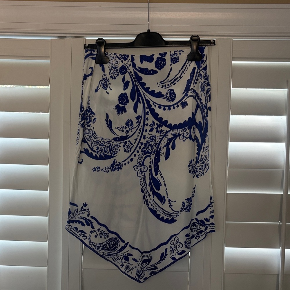 Maeve White and Blue Paisley Handkerchief Hem Skirt